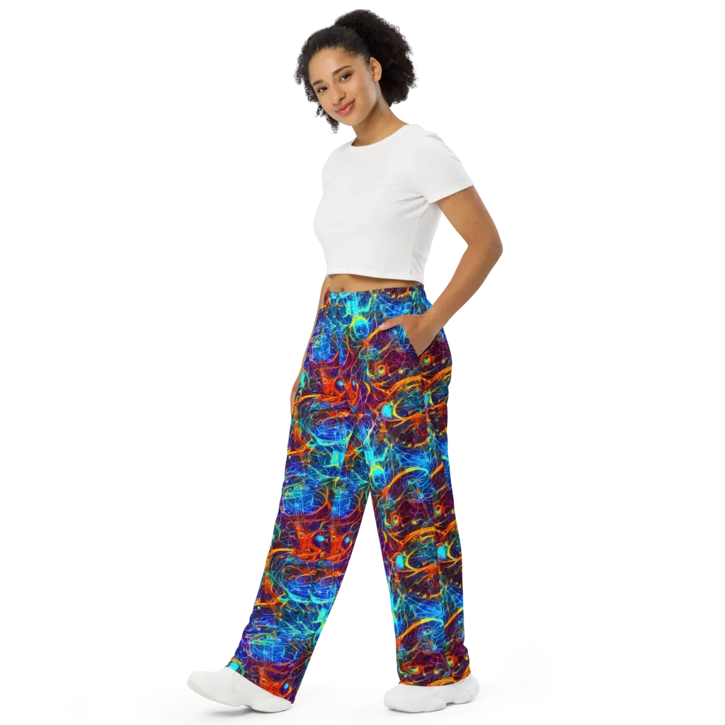 Blue Fire Matrix on Wide-Leg Pants — Left Front