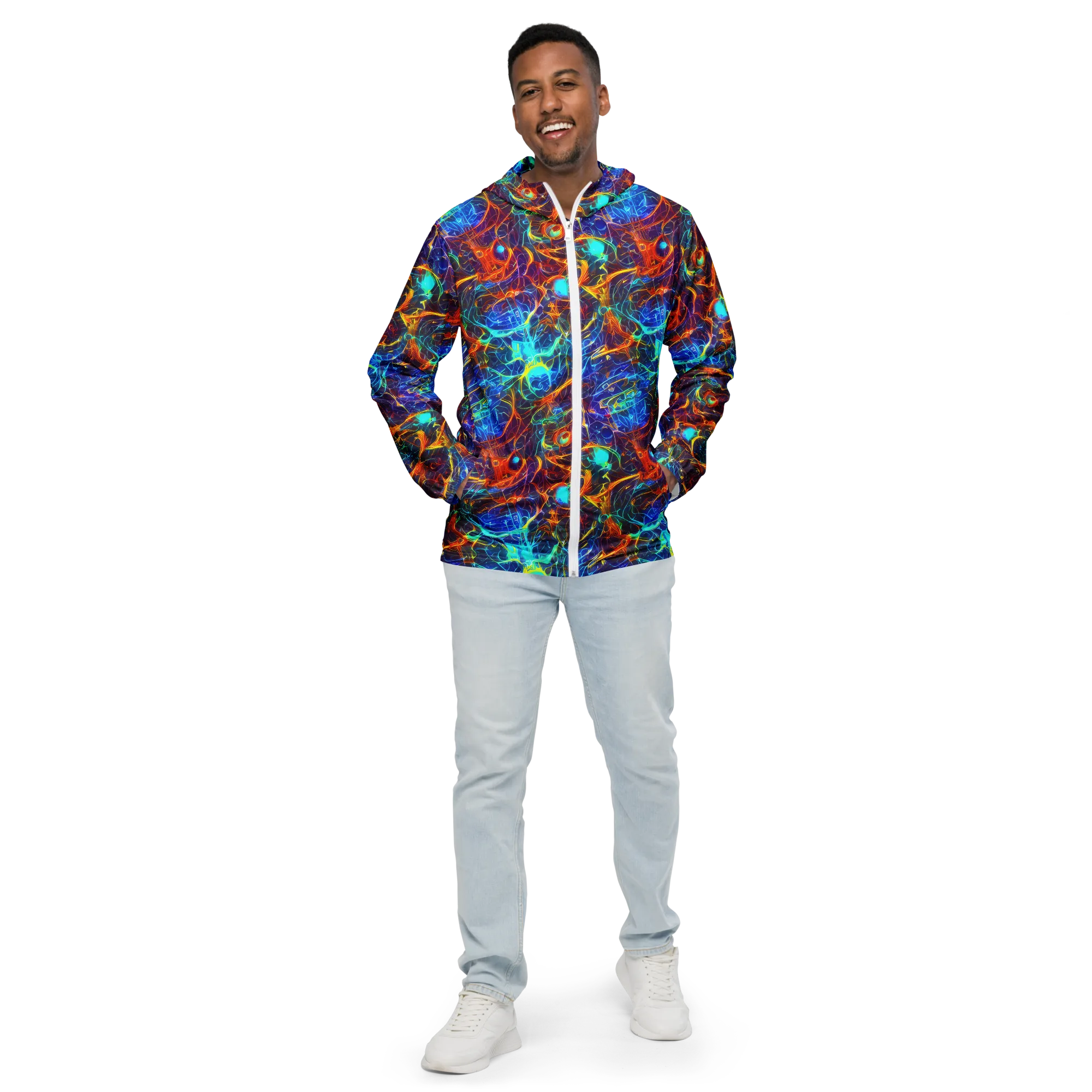 Blue Fire Matrix on Men's Windbreaker — Front