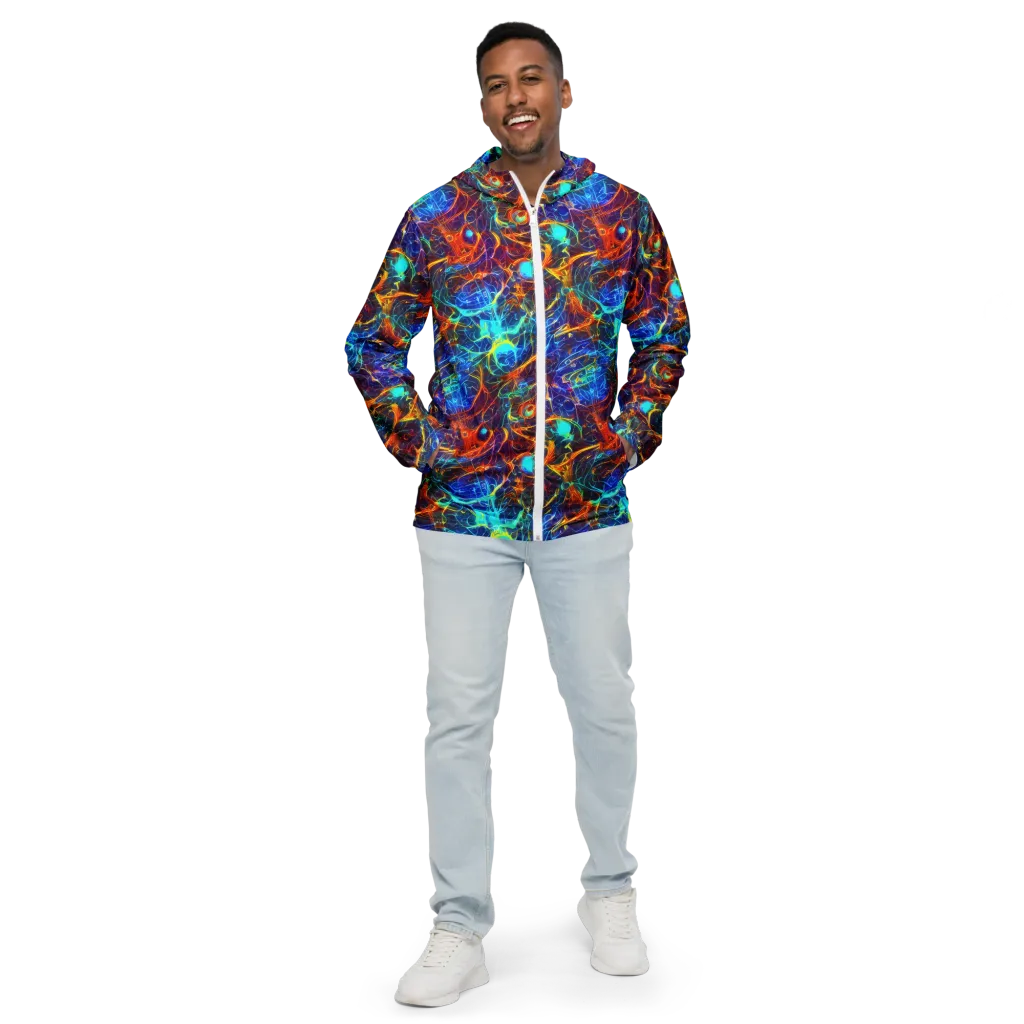 Blue Fire Matrix on Men's Windbreaker — Front
