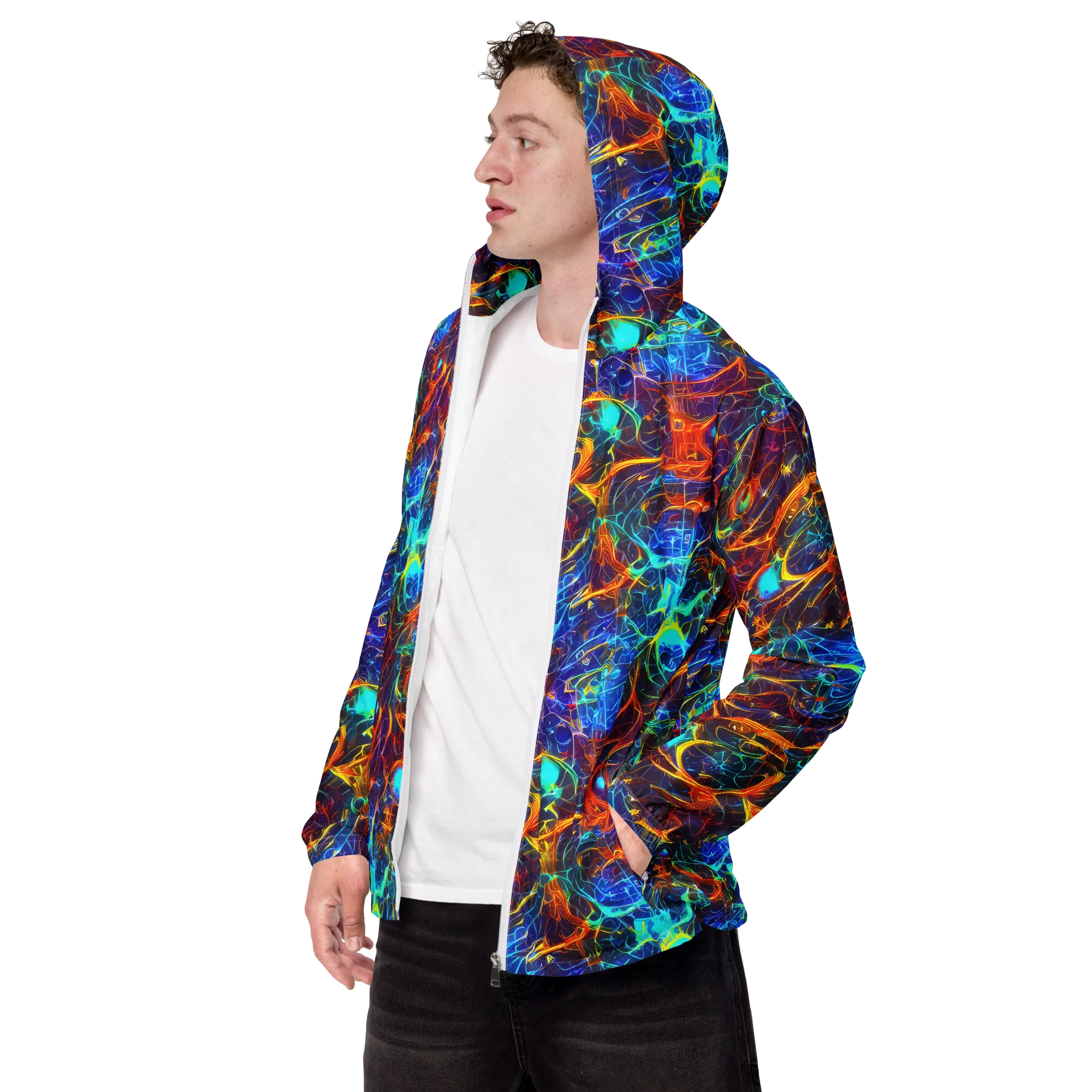 Blue Fire Matrix on Men's Windbreaker — Left Front