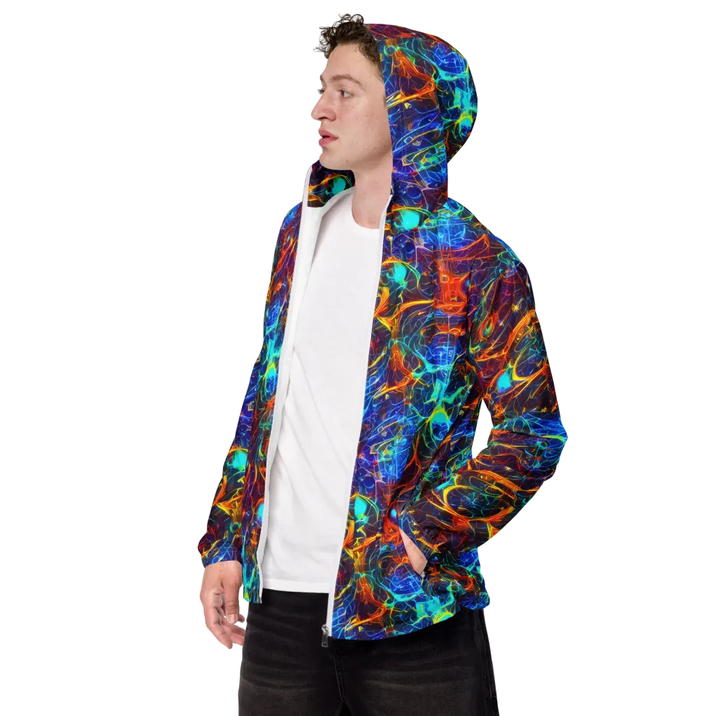 Blue Fire Matrix on Men's Windbreaker — Left Front