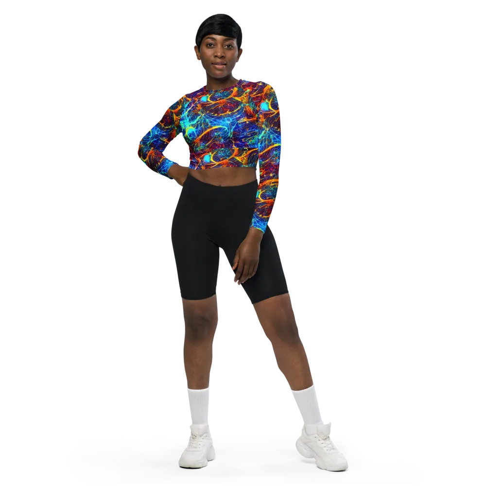 Blue Fire Matrix on Long Sleeve Crop Top — Front