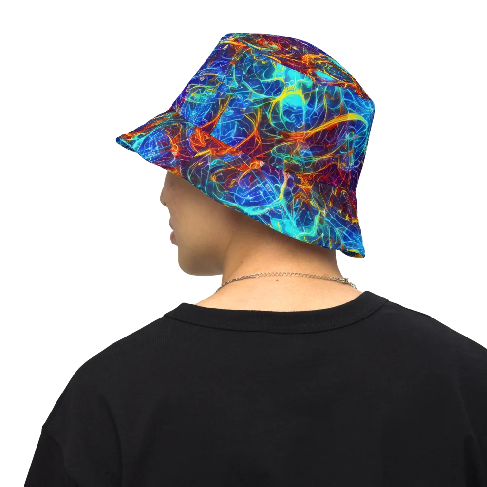 Blue Fire Matrix on Reversible Bucket Hat — Back Inside