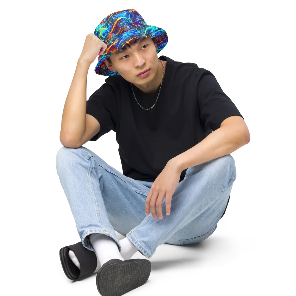 Blue Fire Matrix on Reversible Bucket Hat — Front 2 Inside