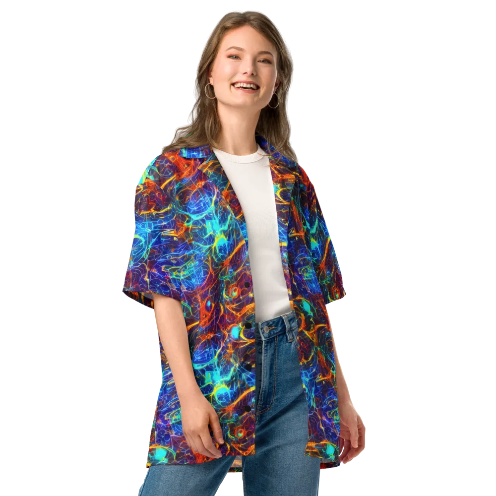 Blue Fire Matrix on Button Shirt — Front