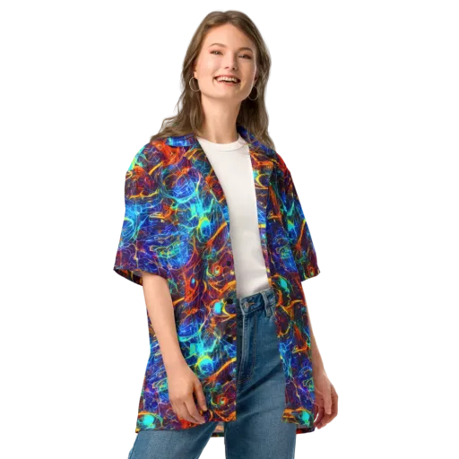 Blue Fire Matrix on a Button Shirt