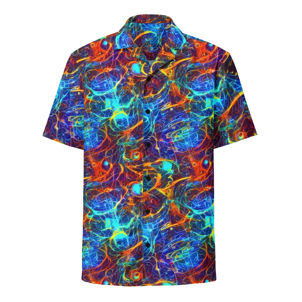 Blue Fire Matrix on Button Shirt — Front