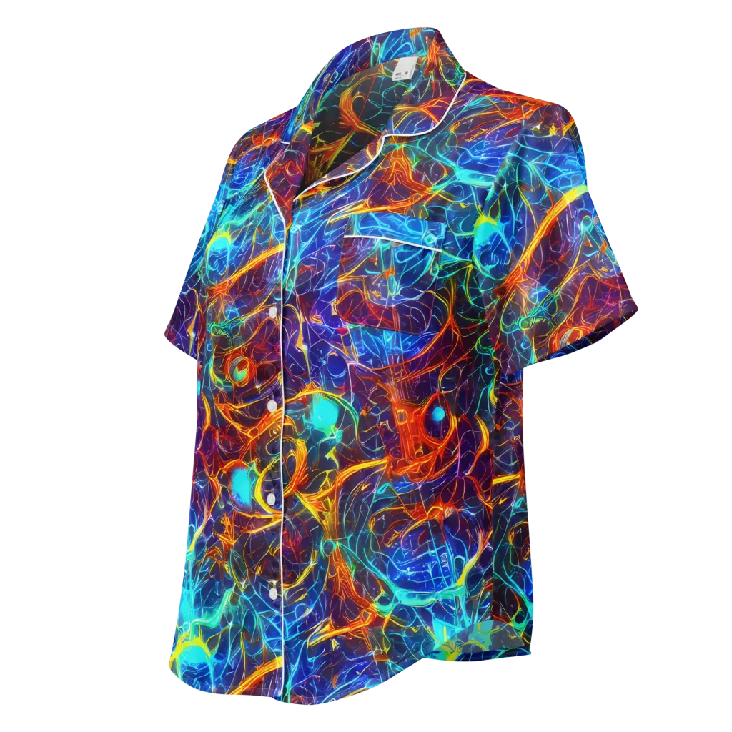 Blue Fire Matrix on Women's Short Sleeve Pajama Top — Left Front