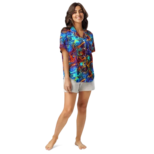 Blue Fire Matrix on a Women's Short Sleeve Pajama Top