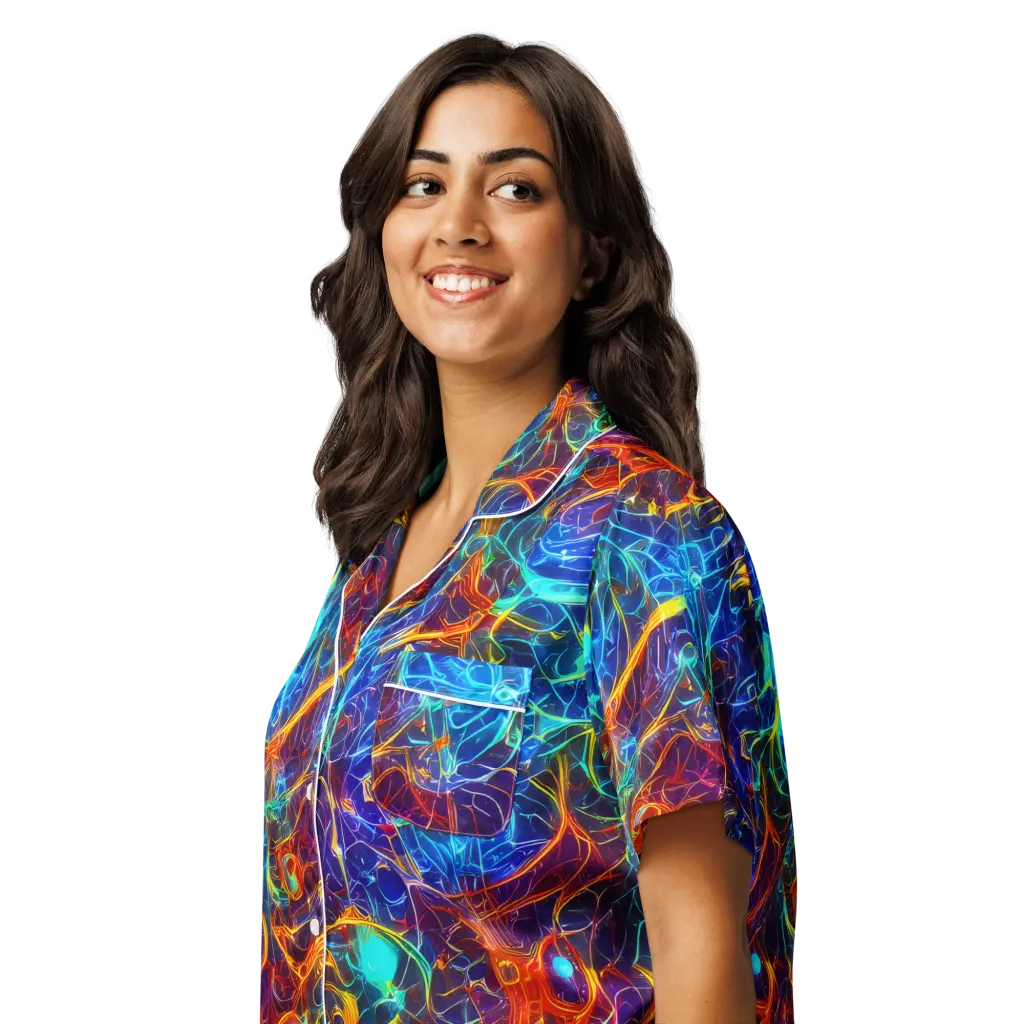 Blue Fire Matrix on Women's Short Sleeve Pajama Top — Left Front