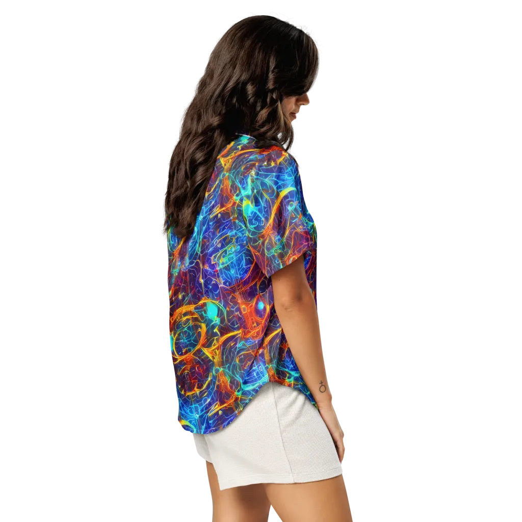 Blue Fire Matrix on Women's Short Sleeve Pajama Top — Right Back