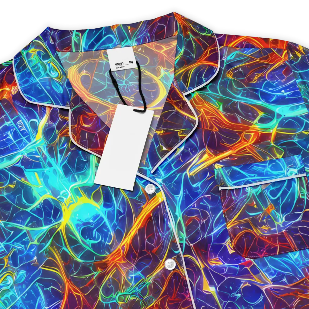 Blue Fire Matrix on Women's Short Sleeve Pajama Top — Product details