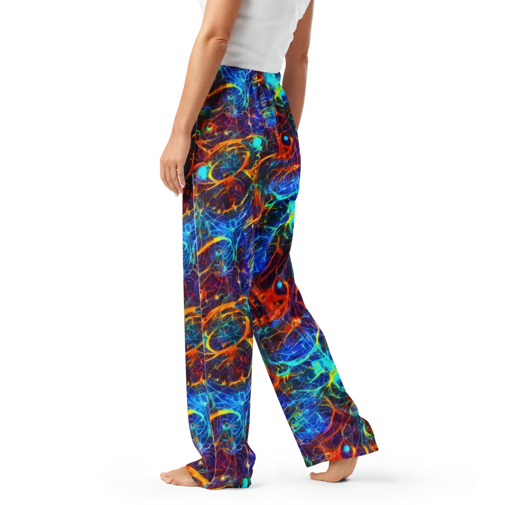 Blue Fire Matrix on Women's Pajama Pants — Left