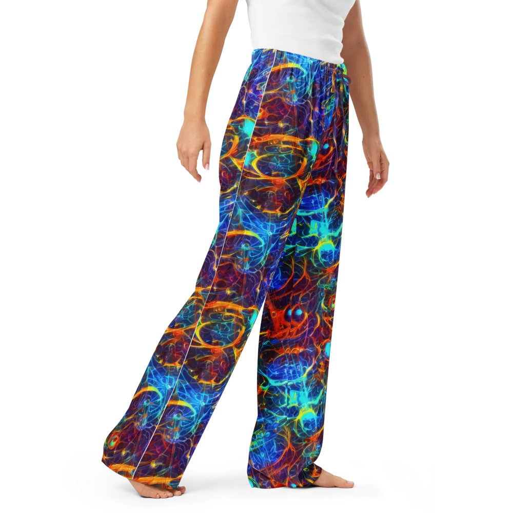 Blue Fire Matrix on Women's Pajama Pants — Right Front