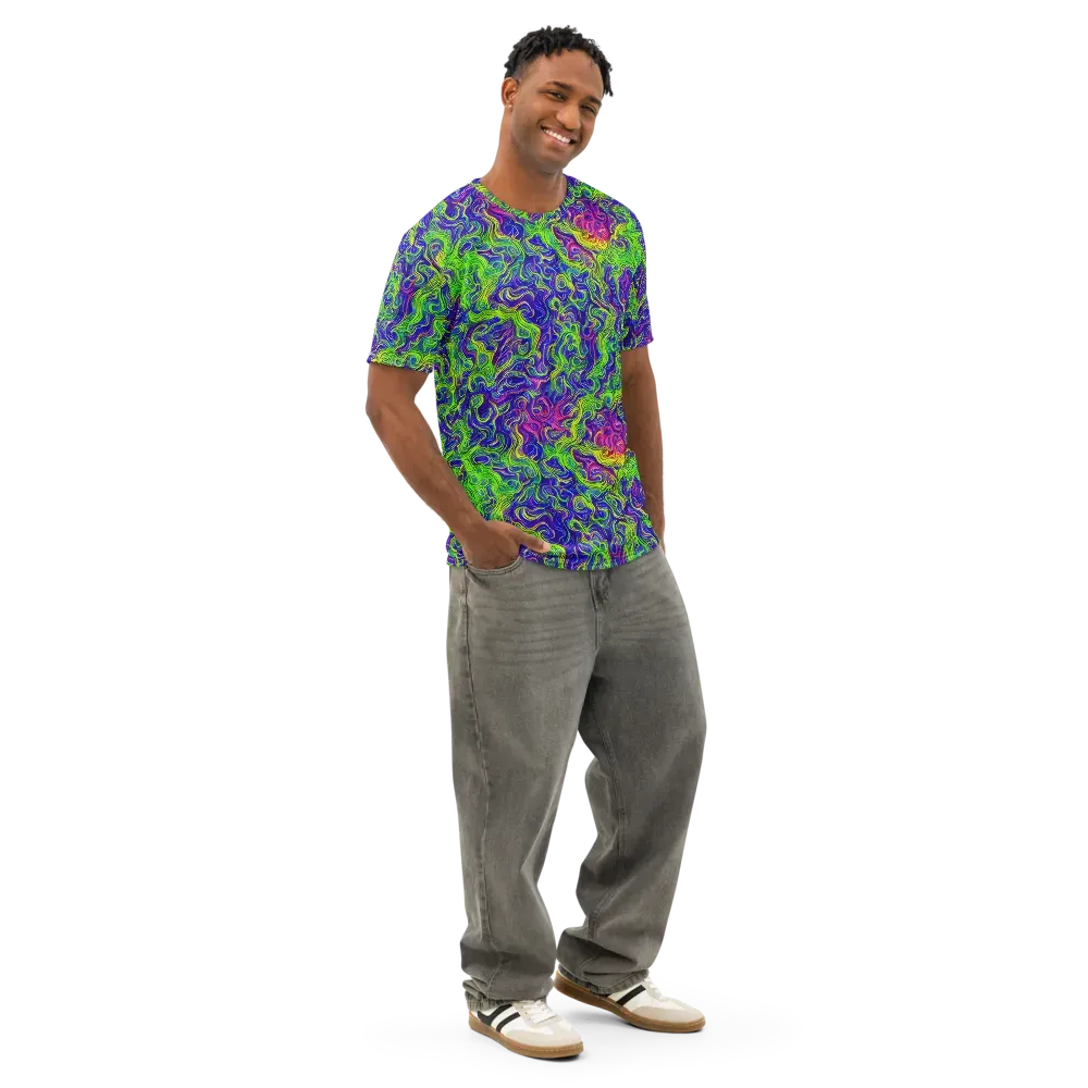 Cosmic Contour on Men's Cotton Crew Neck T-Shirt — Right Front