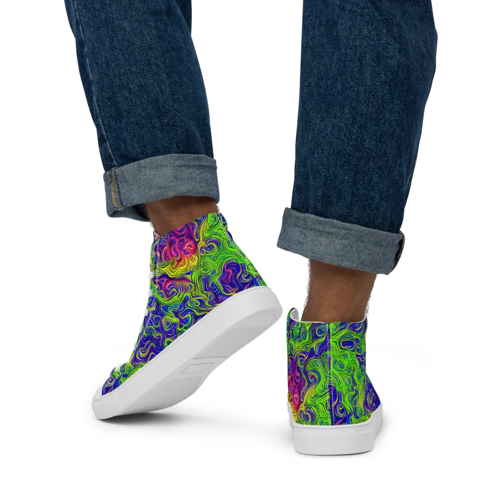 Cosmic Contour on Men's High Top Canvas Shoes — Back
