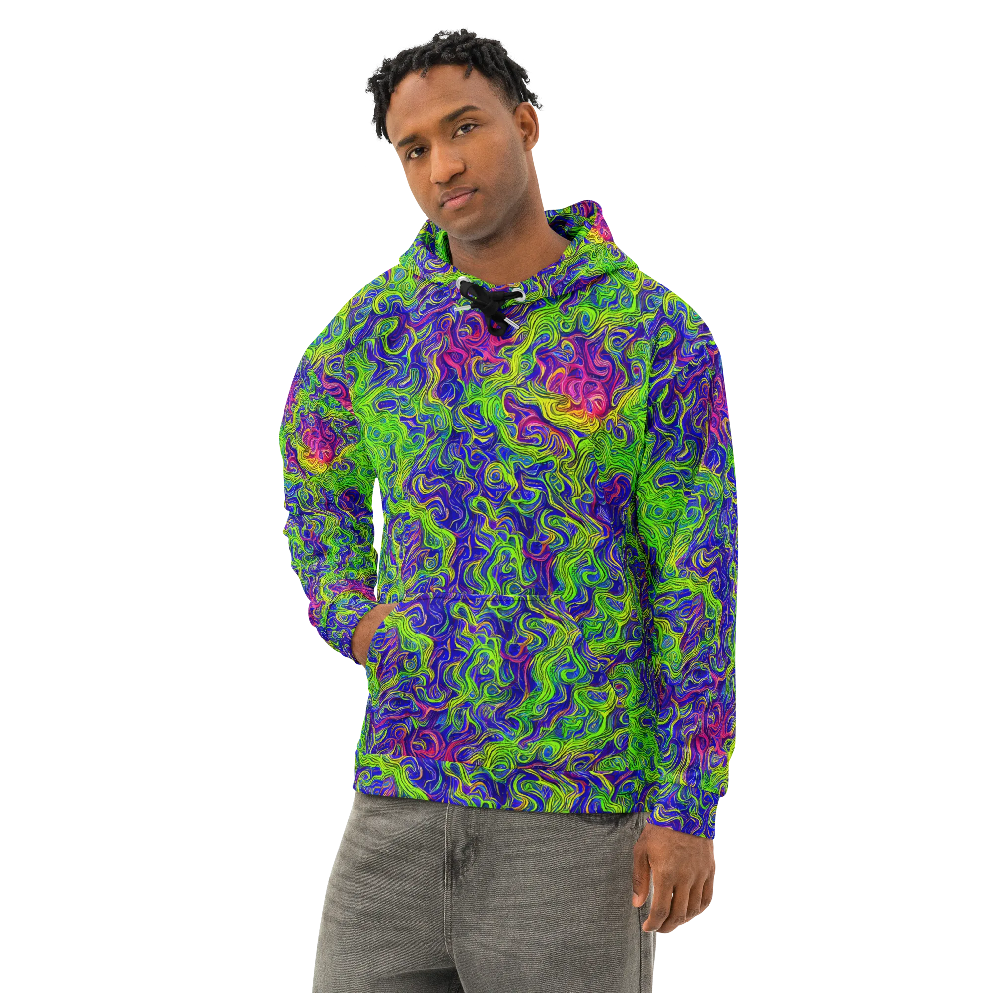 Cosmic Contour on Cotton Hoodie — Left Front