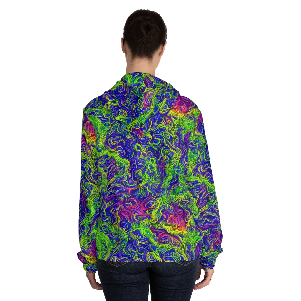 Cosmic Contour on Women's Full-Zip Hoodie — Back On Person