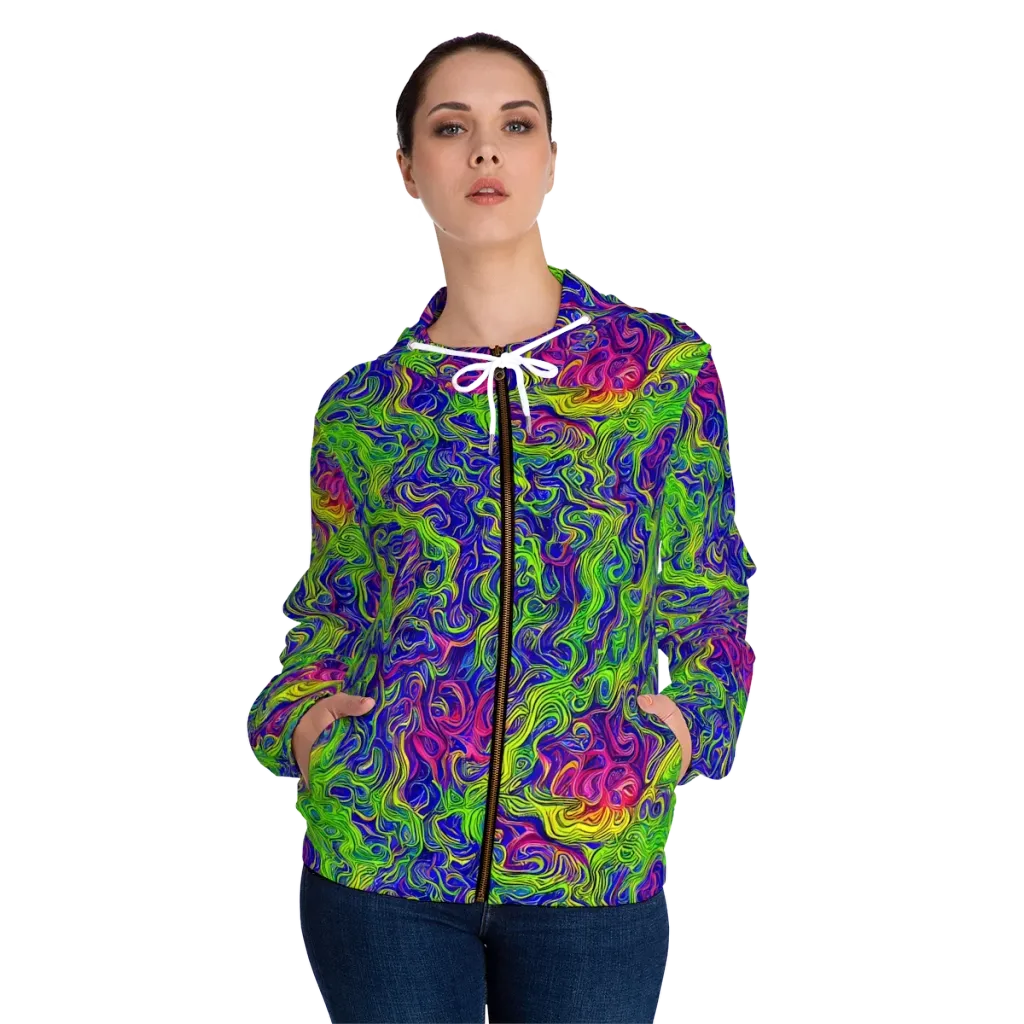 Cosmic Contour on Women's Full-Zip Hoodie — Front On Person