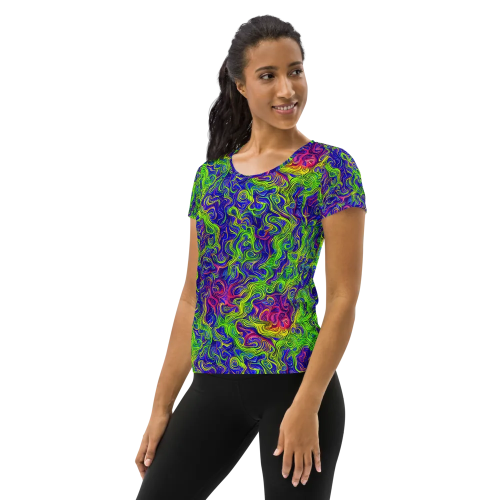 Cosmic Contour on Women's Athletic T-Shirt — Left