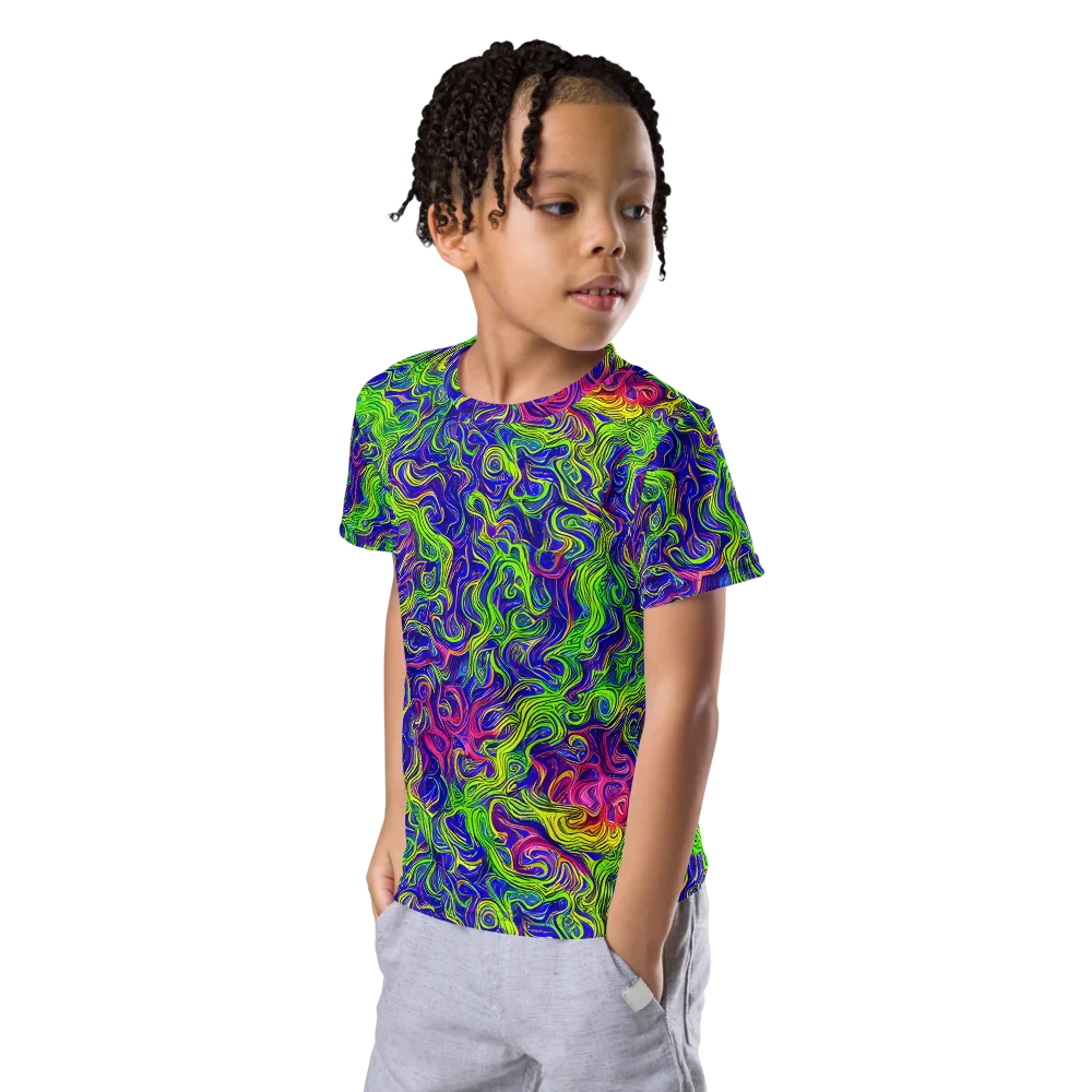 Cosmic Contour on Kids Crew Neck T-Shirt — Left Front