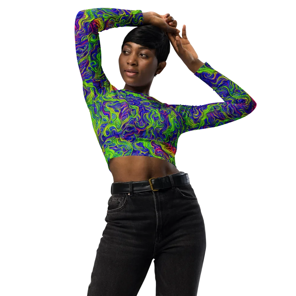 Cosmic Contour on Long Sleeve Crop Top — Front