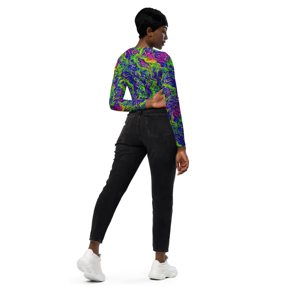Cosmic Contour on Long Sleeve Crop Top — Right Back