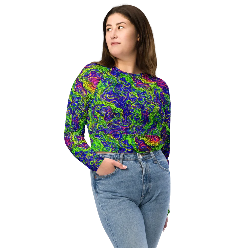 Cosmic Contour on Long Sleeve Crop Top — Front