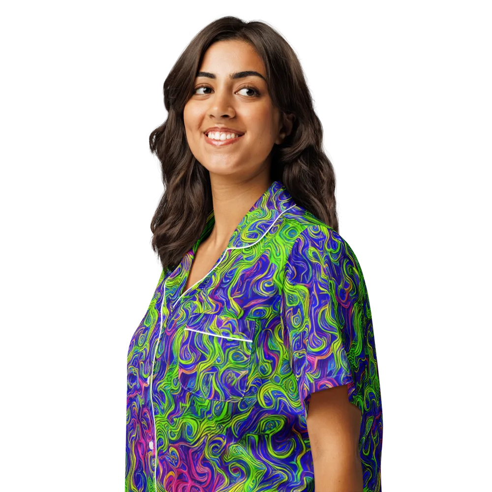 Cosmic Contour on Women's Short Sleeve Pajama Top — Left Front