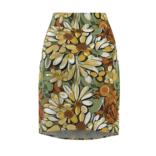 Golden Garden on a Pencil Skirt