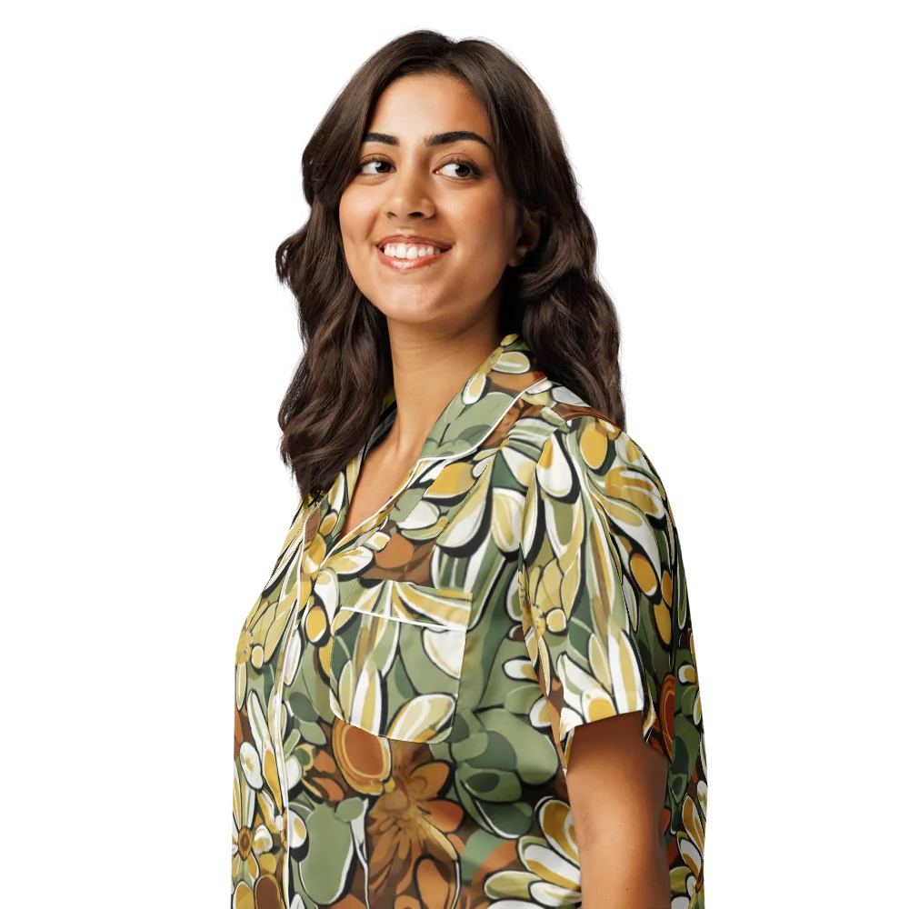 Golden Garden on Women's Short Sleeve Pajama Top — Left Front