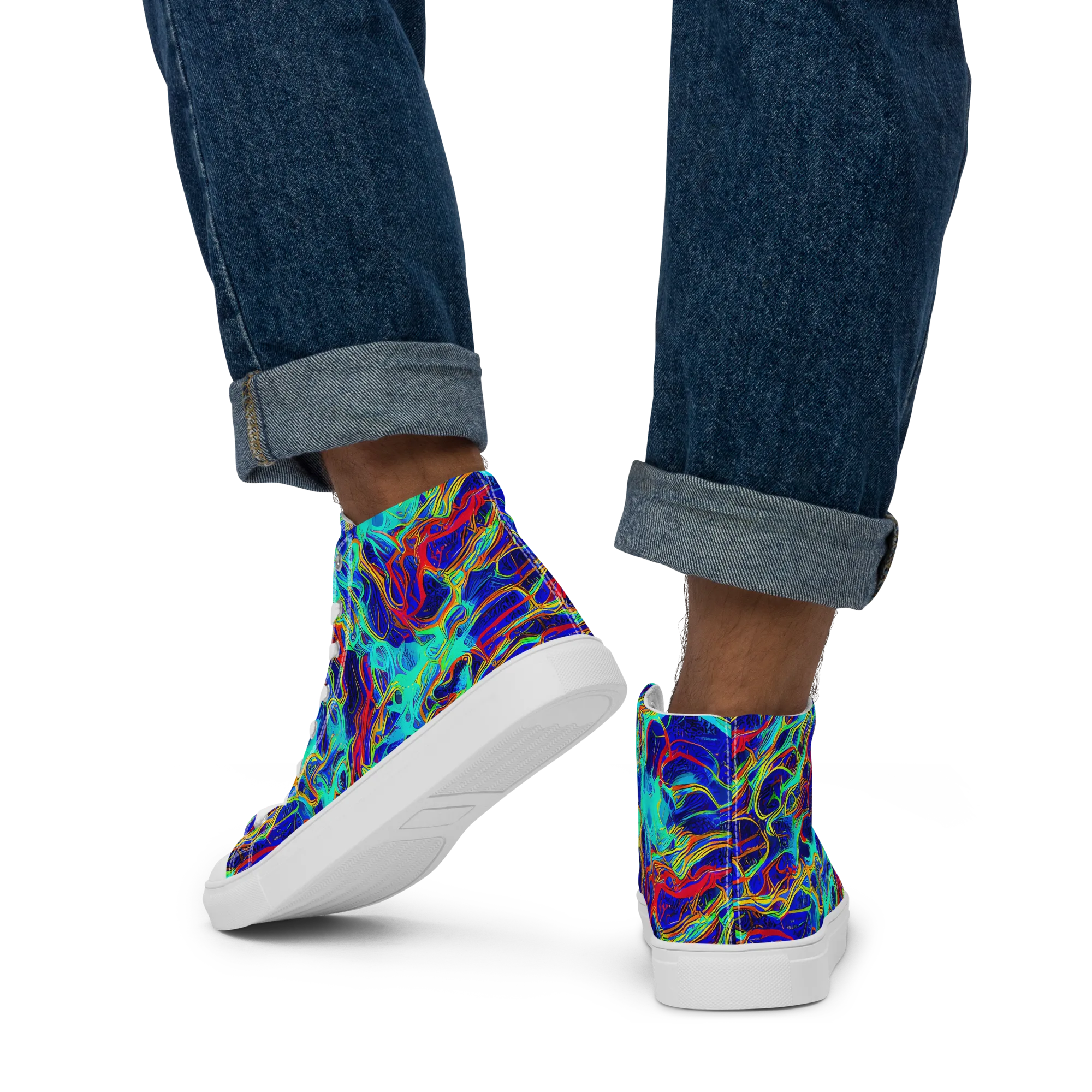 The Electric Deep on Men's High Top Canvas Shoes — Back