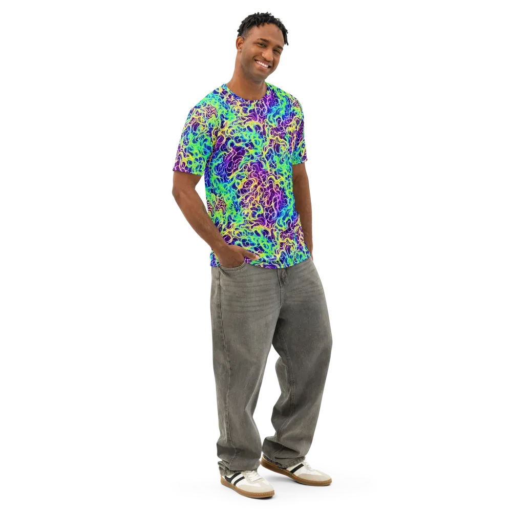 Nightwave Garden on Men's Cotton Crew Neck T-Shirt — Right Front