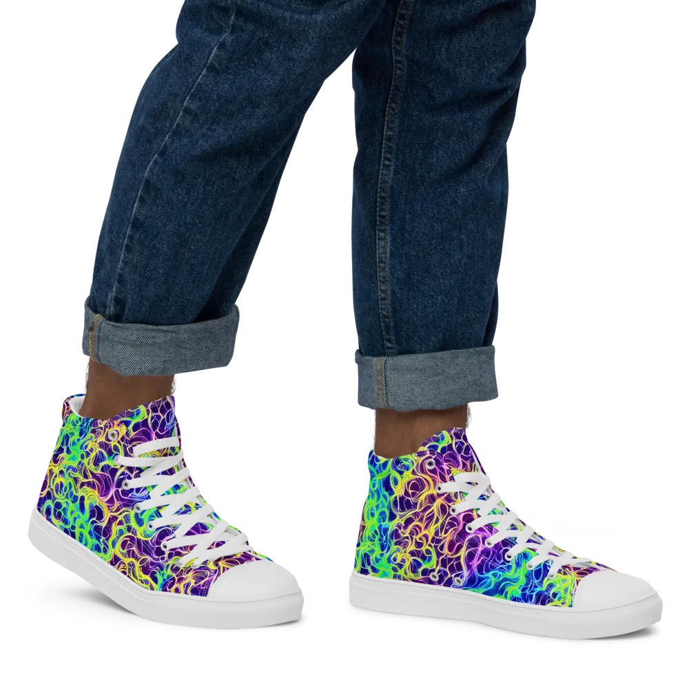 Nightwave Garden on Men's High Top Canvas Shoes — Right