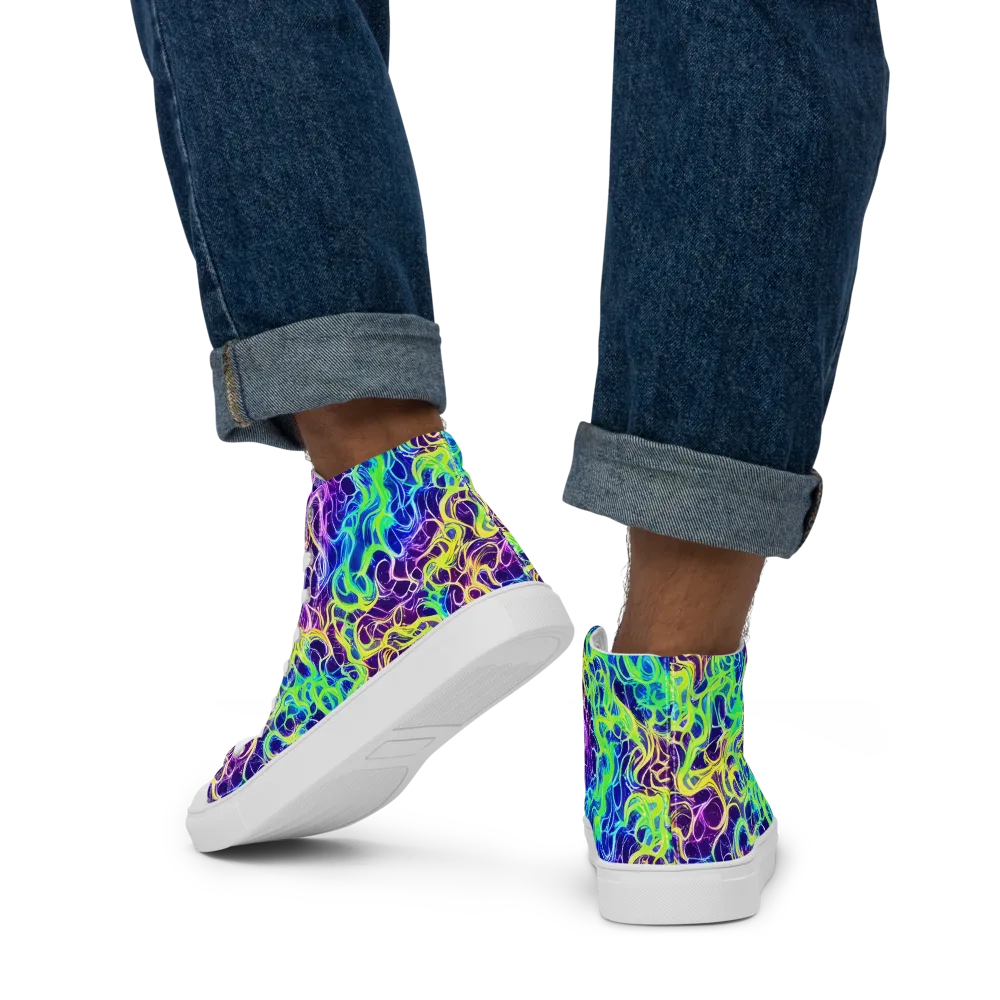 Nightwave Garden on Men's High Top Canvas Shoes — Back