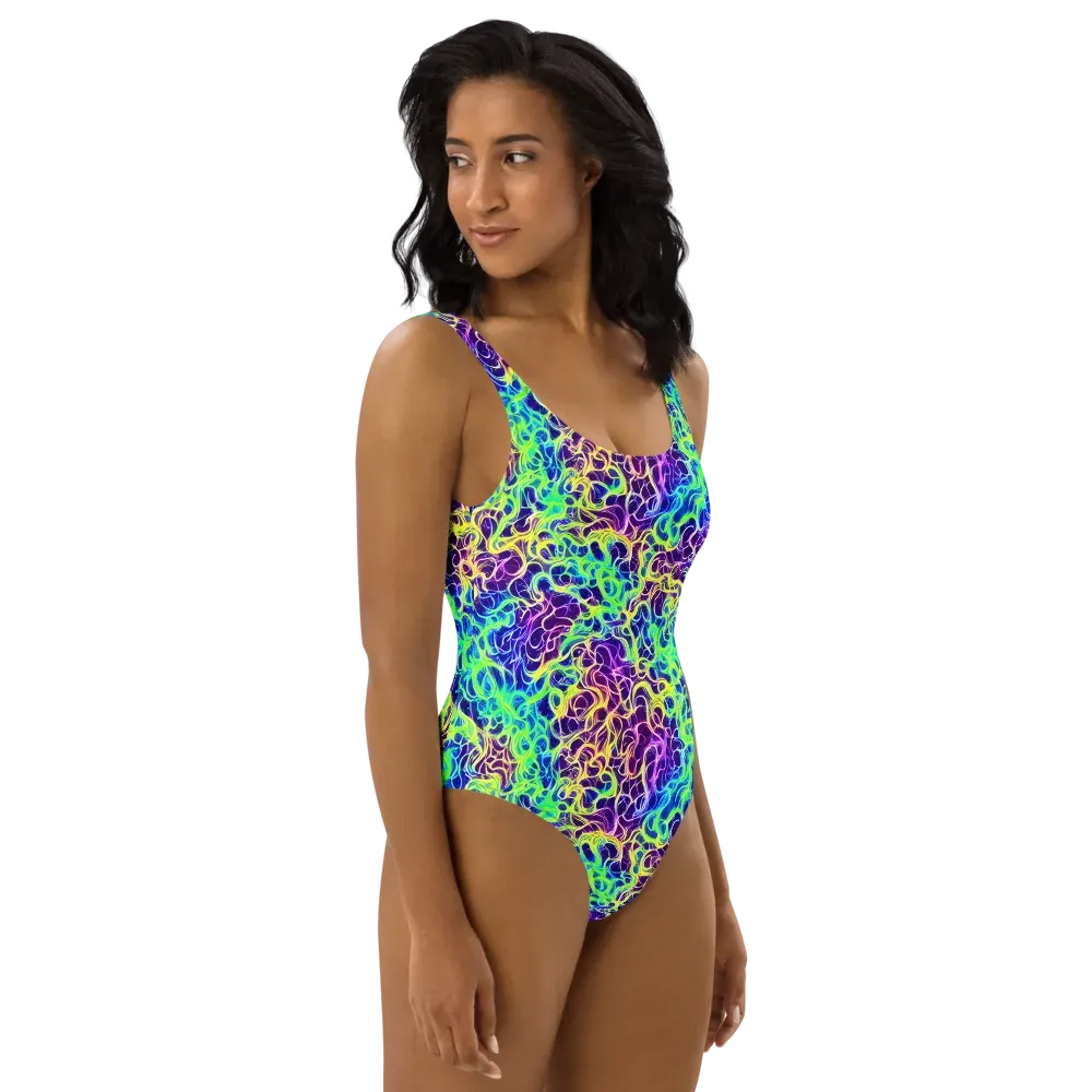 Nightwave Garden on One-Piece Swimsuit — Right