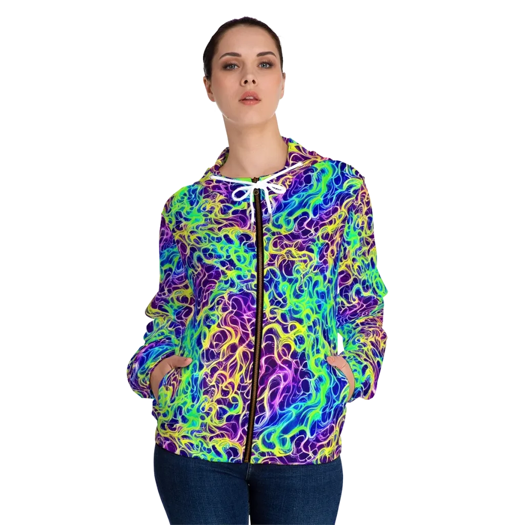 Nightwave Garden on Women's Full-Zip Hoodie — Front On Person