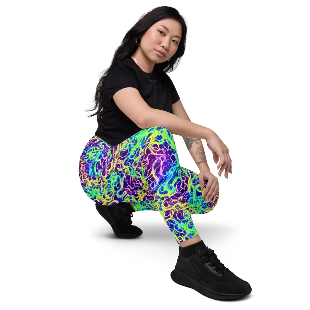 Nightwave Garden on Leggings with Pockets — Right Front