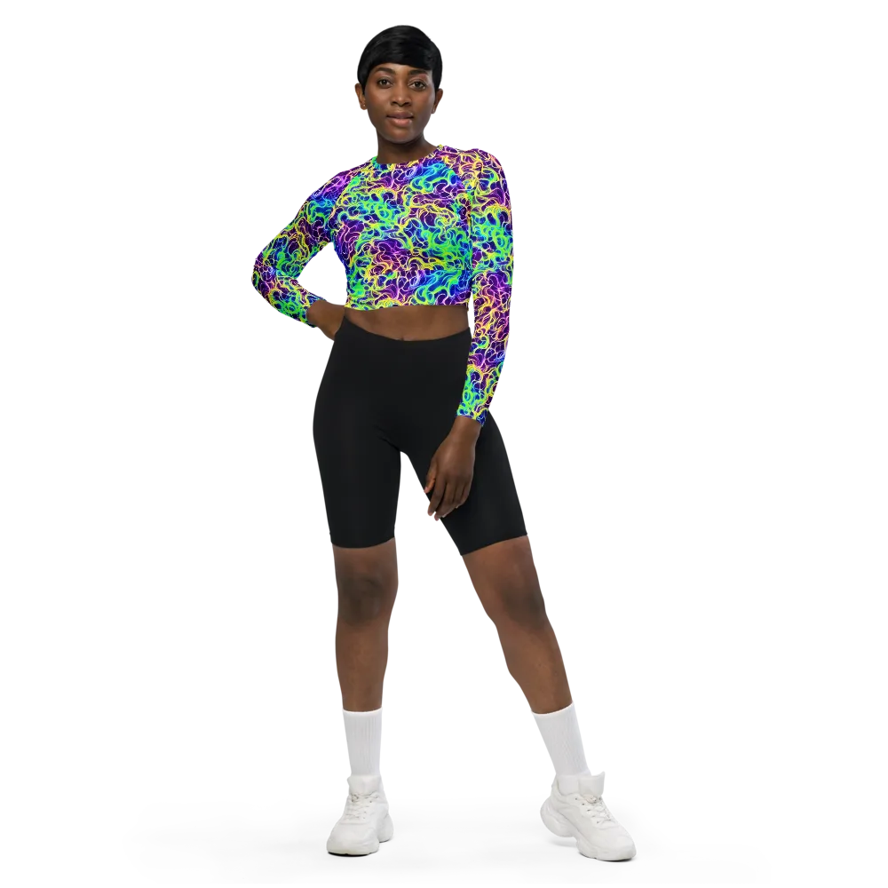 Nightwave Garden on Long Sleeve Crop Top — Front