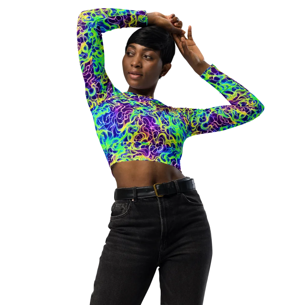 Nightwave Garden on Long Sleeve Crop Top — Front