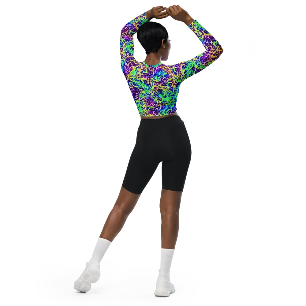 Nightwave Garden on Long Sleeve Crop Top — Back