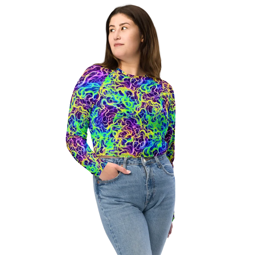 Nightwave Garden on Long Sleeve Crop Top — Front