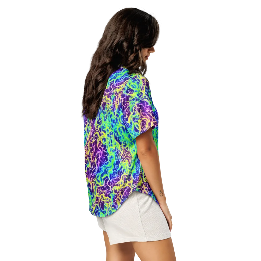 Nightwave Garden on Women's Short Sleeve Pajama Top — Right Back