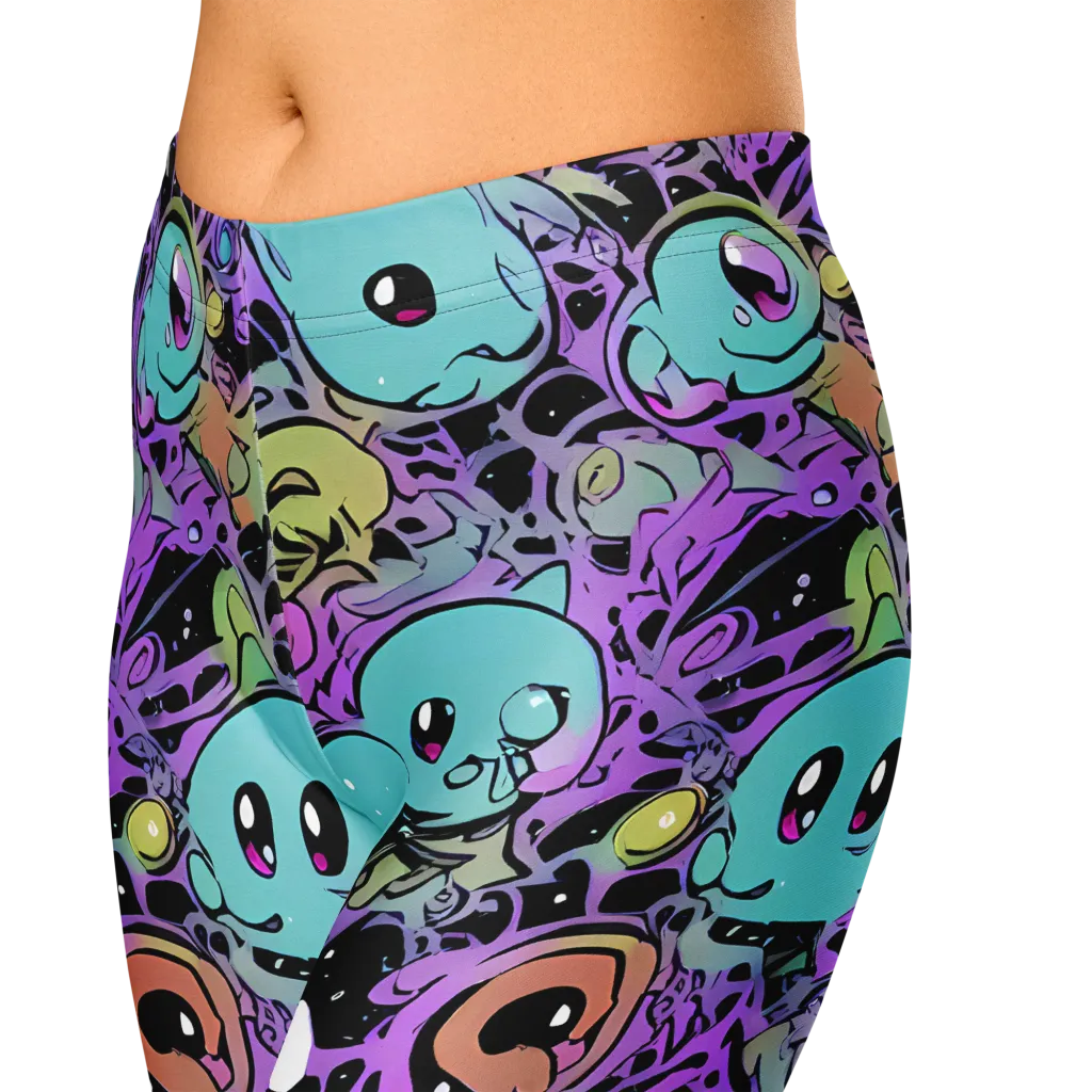 Neon Dreamlings on Capri Leggings — Zoomed-in
