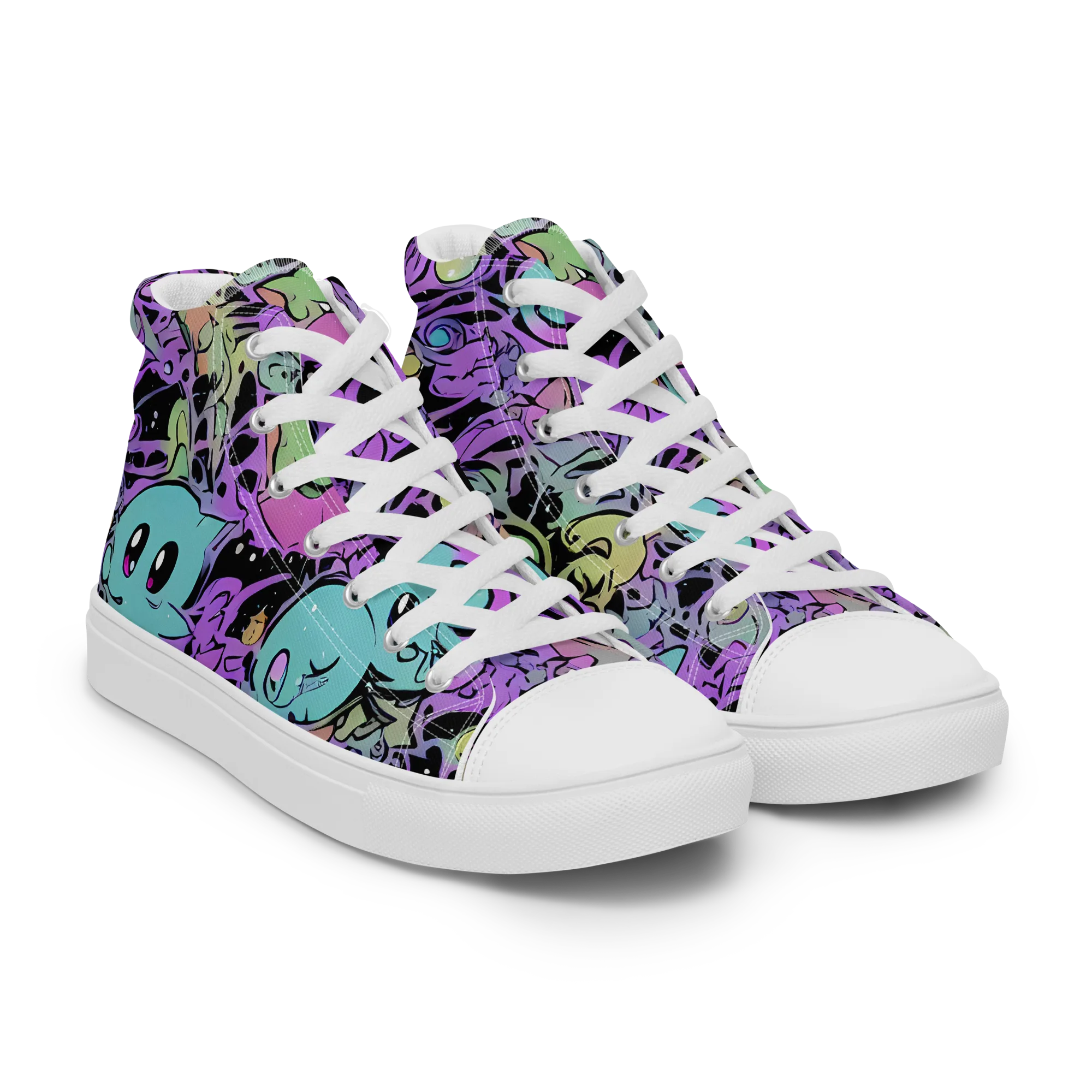 Neon Dreamlings on Men's High Top Canvas Shoes — Right Front