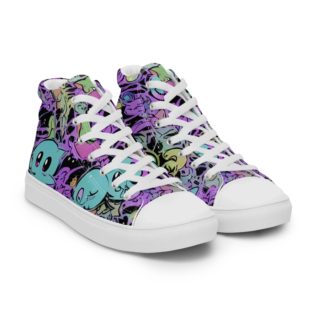 Neon Dreamlings on Men's High Top Canvas Shoes — Right Front