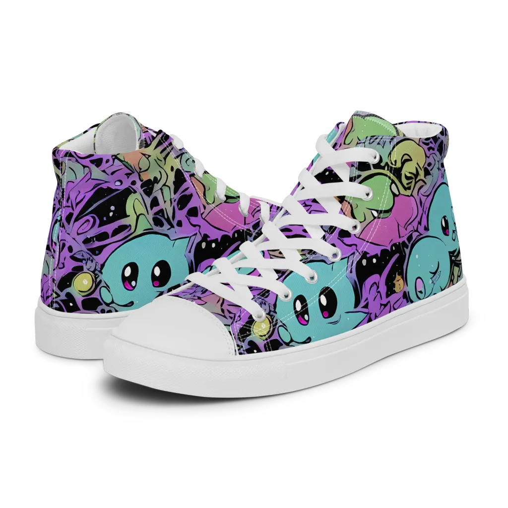 Neon Dreamlings on Men's High Top Canvas Shoes — Left