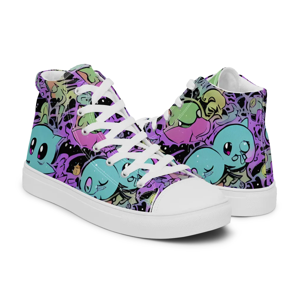 Neon Dreamlings on Men's High Top Canvas Shoes — Right