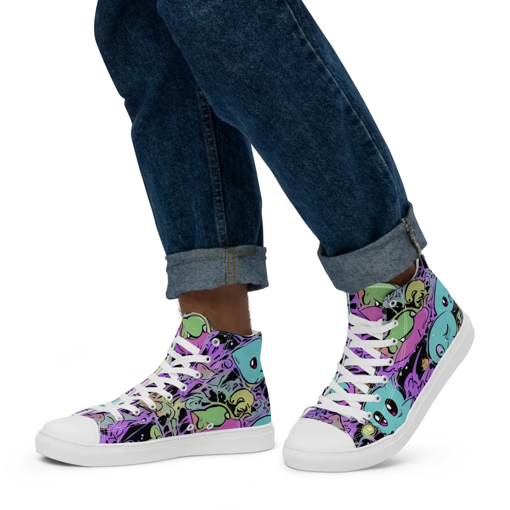 Neon Dreamlings on Men's High Top Canvas Shoes — Left