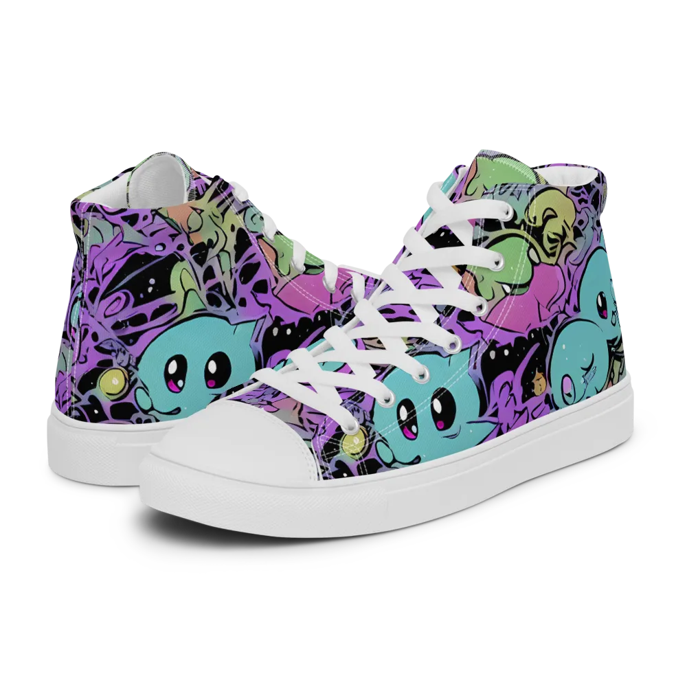 Neon Dreamlings on Women's High Top Canvas Shoes — Left